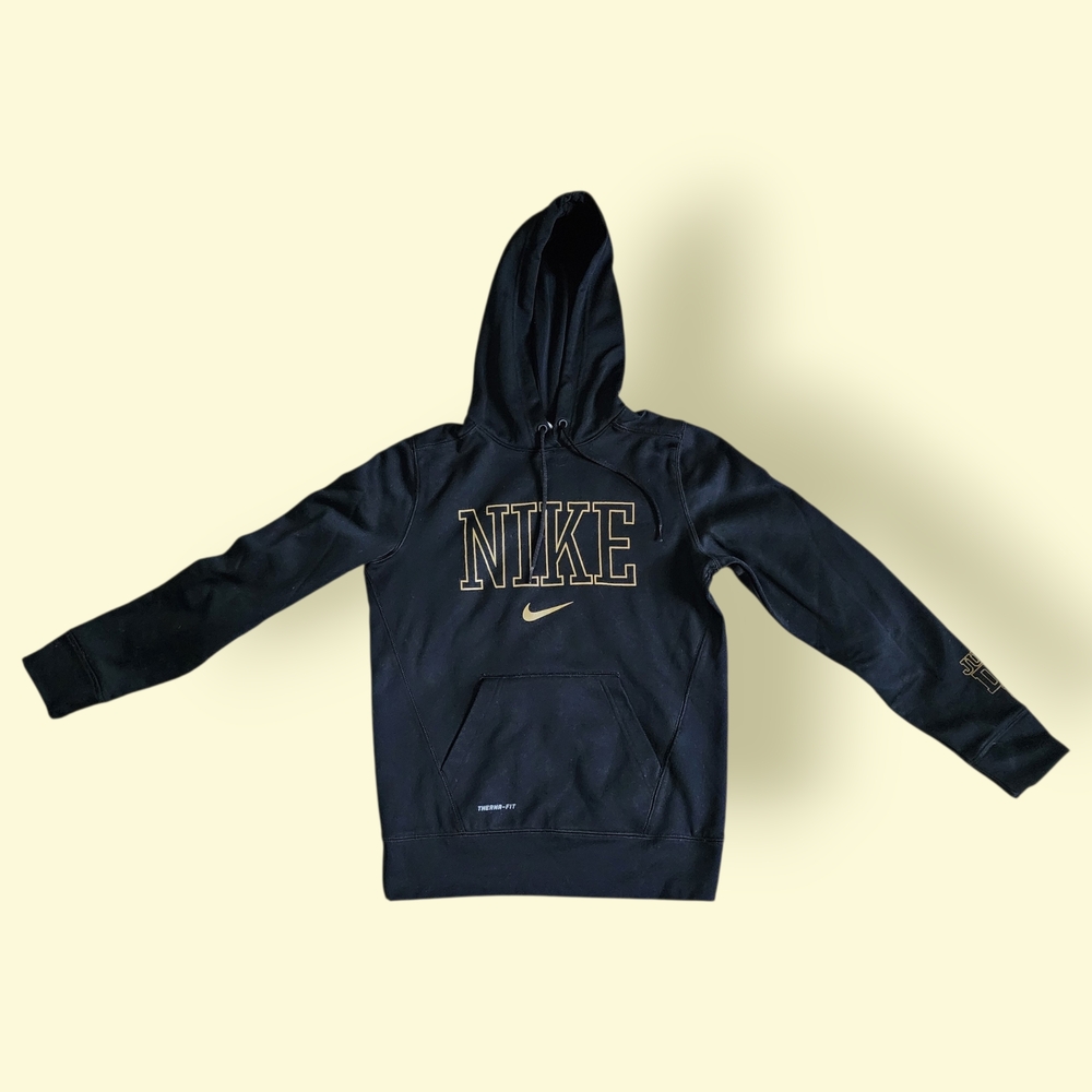 Nike Therma-Fit Black Hoodie with Gold Lettering Pullover